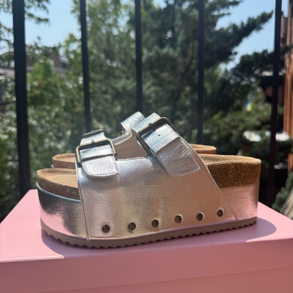 New Free People Rule Breaker Flatform Sandal Shoes Platform Silver Metallic 39 - Picture 10 of 12